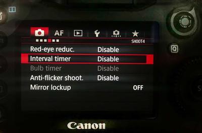 Canon 7D Mark II Intervalometer Menu
