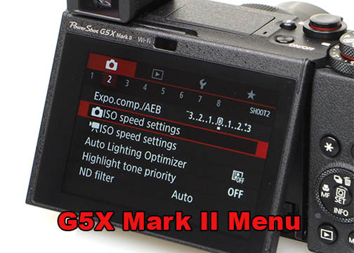 Canon G5X Mark II LCD Menu