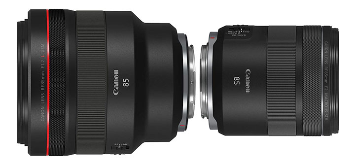 Canon RF 85mm f/2.0 vs. f1.2 size comparison Canon RF 85mm f/2.0 vs. f1.2 size comparison