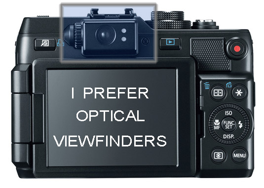 I prefer optical viewfinders like the one in the Canon g11 and g1x