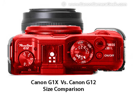 Canon g12 (in red) superimposed above a Canon G1X