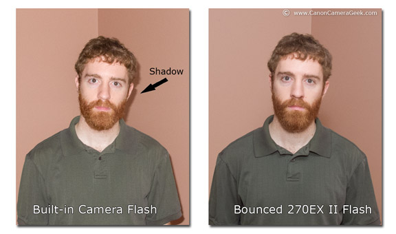Canon Speedlite built-in bounced light comparison photos