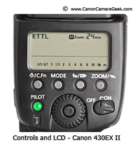 Photo of LCD screen and controls on back of Canon 430EX II Flash