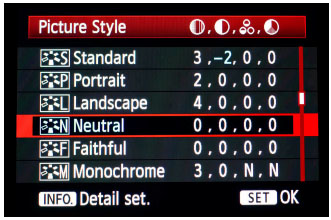 Neutral picture style setting