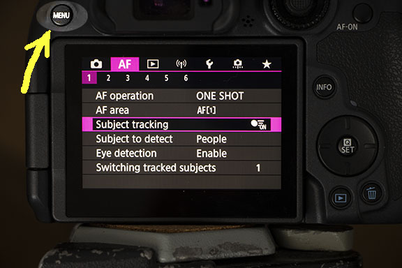 R7 main menu subject tracking