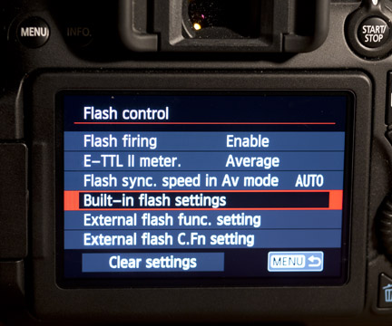 70D built-in flash settings