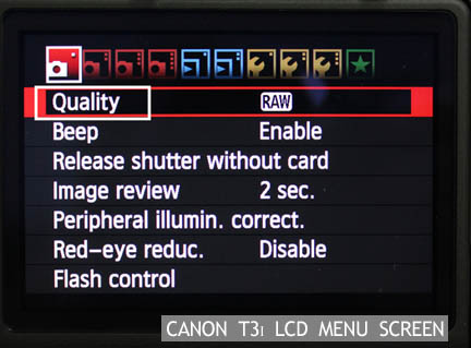 Rebel t3i LCD Menu