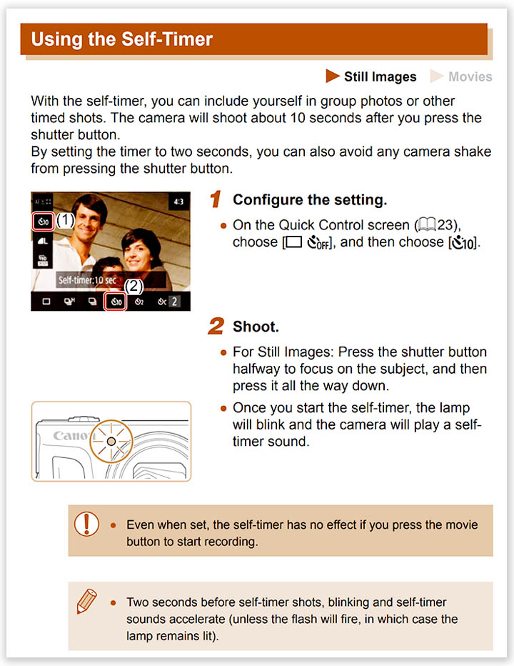 Powershot SX740 Self Timer Diagram