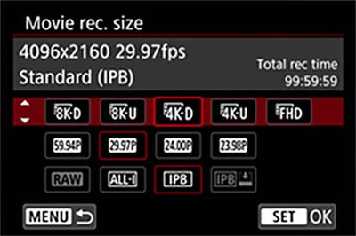 Canon R5C IPB Video Menu Settings<br><br>