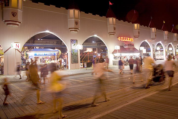 People walking on boardwalk