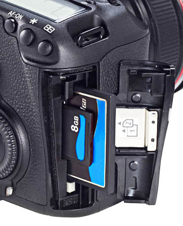 The Canon 5D Mark III has Dual Memory Card Slots