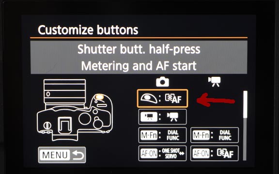 Canon R6 Mark II Customize shutter button