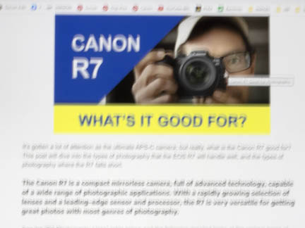 I photographed my computer screen at a 1.0-second shutter speed without image stabilization and did not get a usable image. R7 example without IBIS