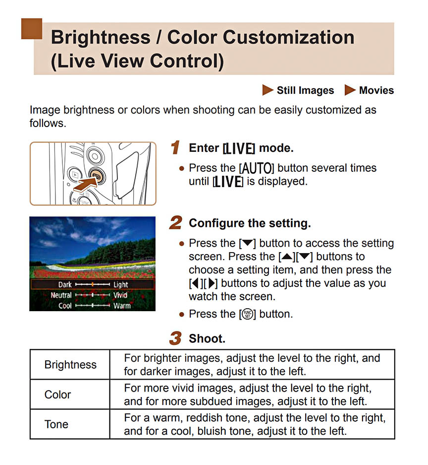 SX420 IS Tone Adjustment Instructions