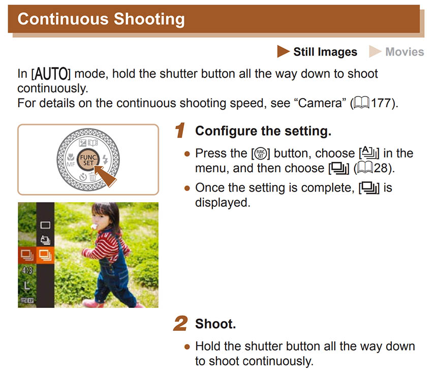 SX720 HS Continuous Mode Directions