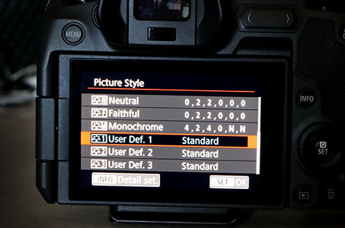 Canon picture style menu