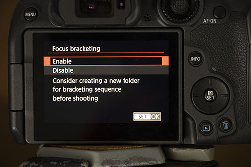 Enable R7 focus bracketing menu