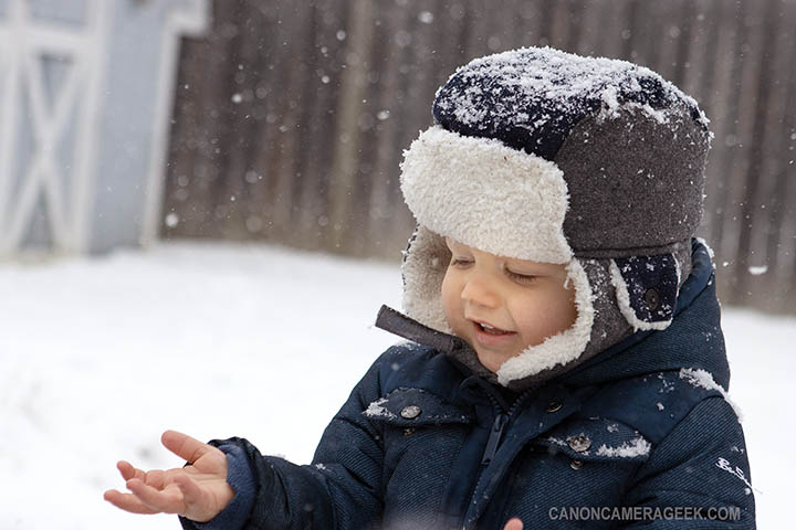 Toddler's first snowstorm