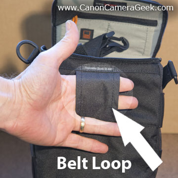 Top-loader camera bag belt loop