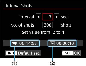 Canon R50 Intervalometer Settings