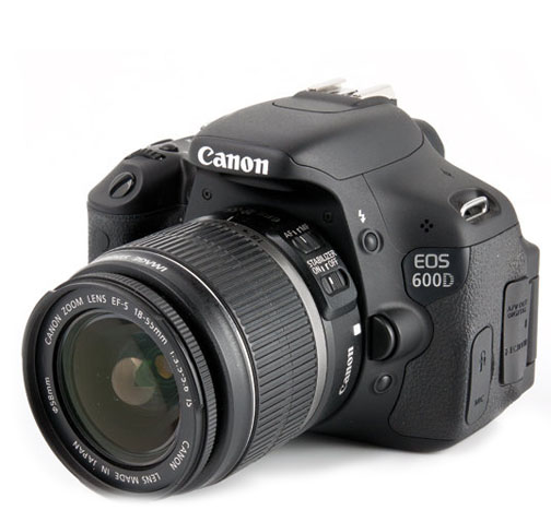 Diagonal View of Canon 60D With 18-55mm Kit Lens Attached