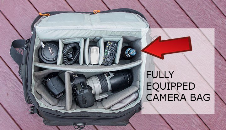 Fully equipped camera bag