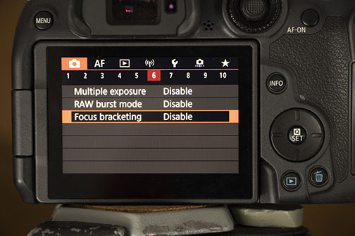 How to set Canon R7 focus bracketing